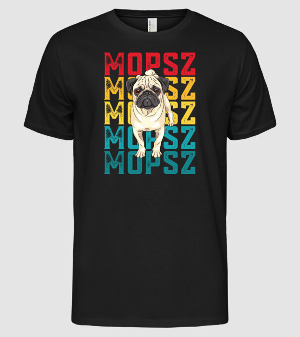Mopsz  minta fekete pólón