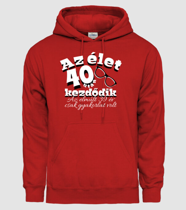 Az élet 40 után kezdődik minta piros pólón