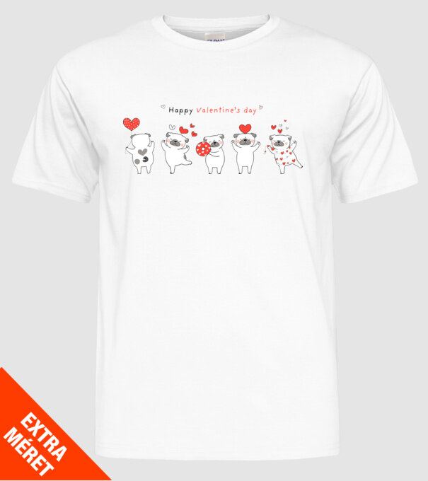 Pug dog with little red hearts valentine minta fehér pólón
