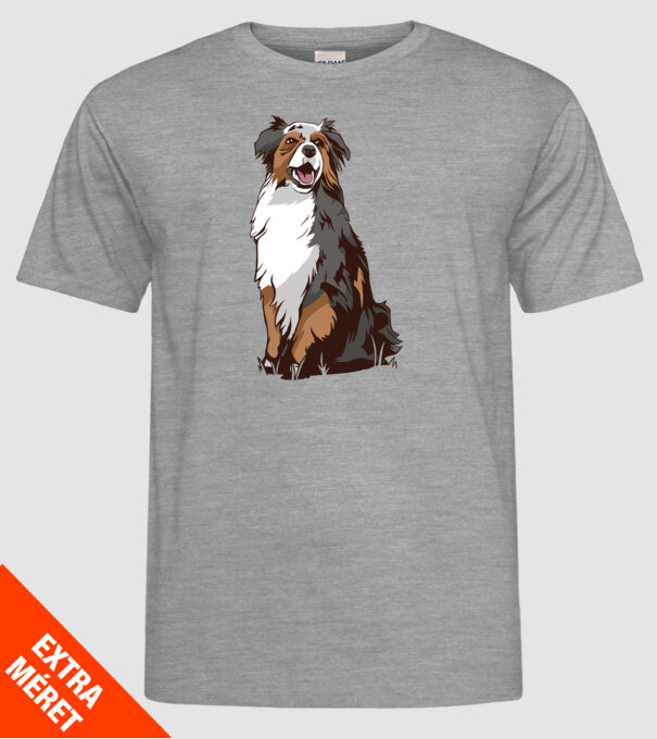 Australian Sheperd minta szürke pólón