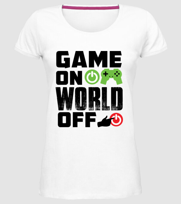 Game on world off minta fehér pólón