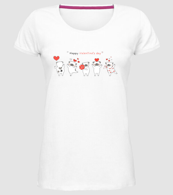Pug dog with little red hearts valentine minta fehér pólón
