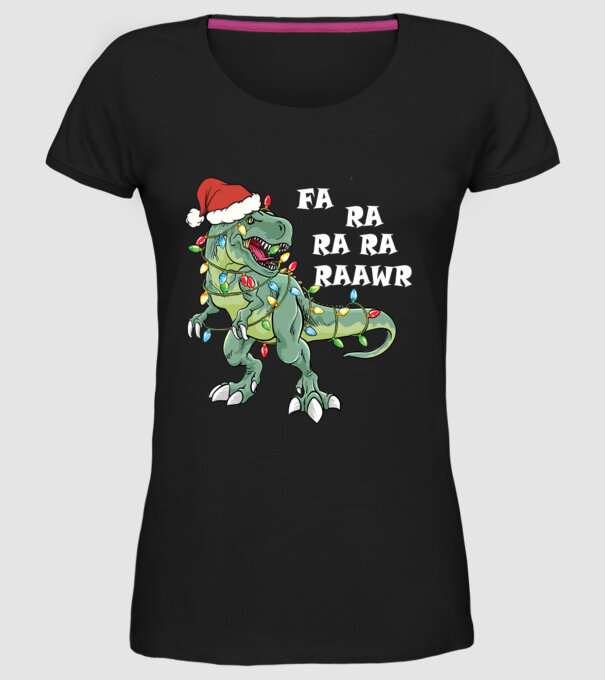 Mikulás sapkás dínó  minta fekete pólón