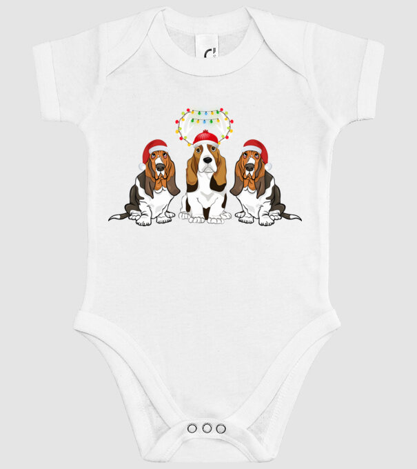 Mikulás sapkás Basset Hound minta fehér pólón