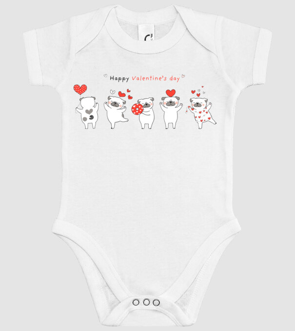 Pug dog with little red hearts valentine minta fehér pólón