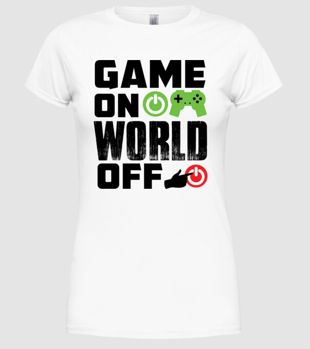 Game on world off minta fehér pólón