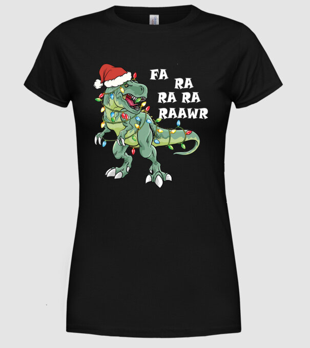Mikulás sapkás dínó minta fekete pólón