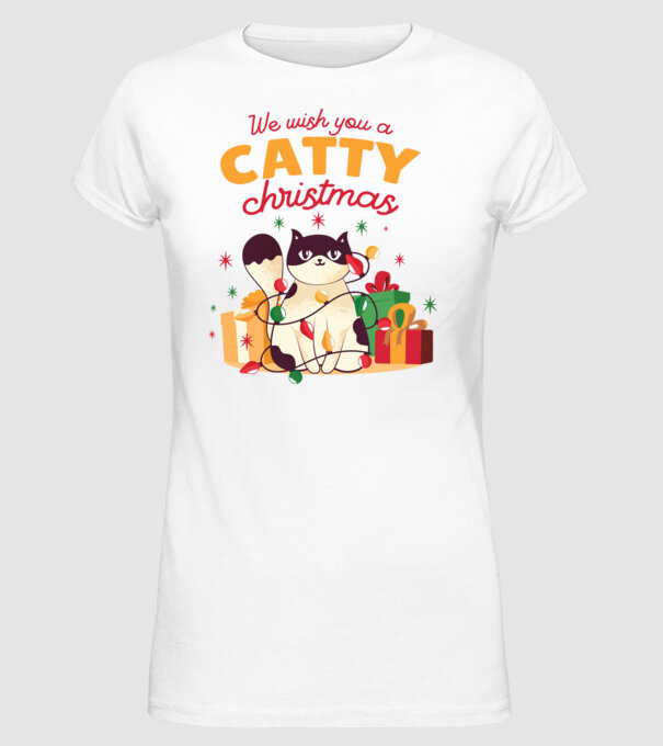 Catty Christmas minta fehér pólón