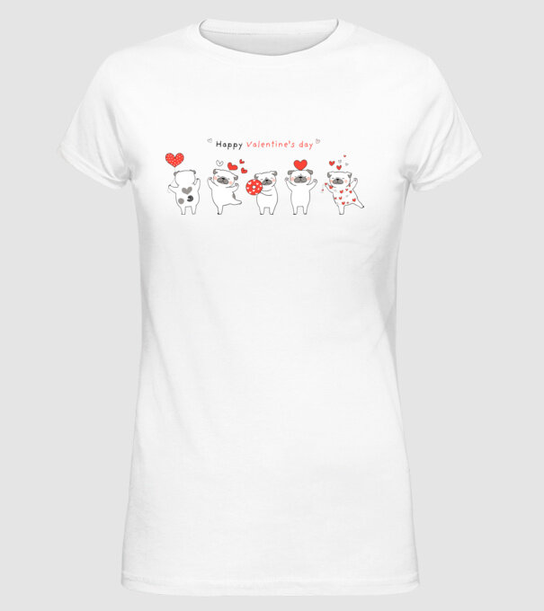 Pug dog with little red hearts valentine minta fehér pólón