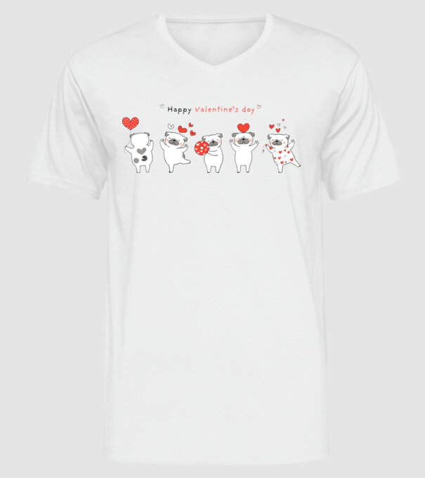 Pug dog with little red hearts valentine minta fehér pólón