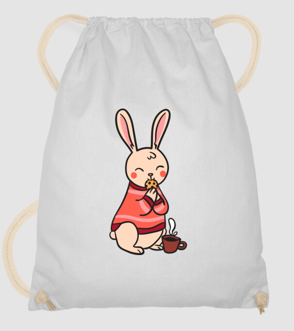 Cartoon flat rabbit minta fehér pólón