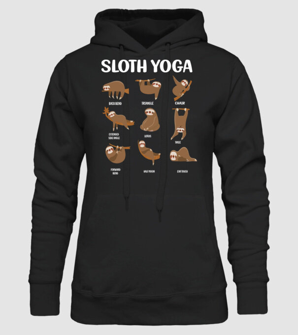 Lajhár jóga  minta fekete pólón
