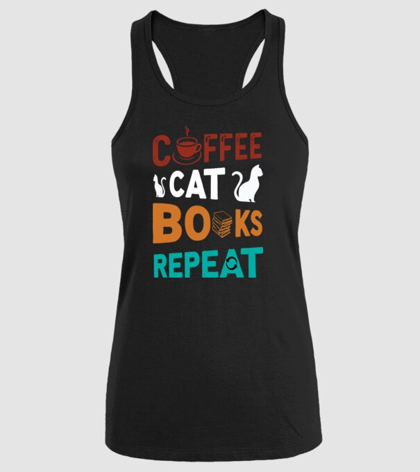 Kávé cica könyv ismétlés minta fekete pólón