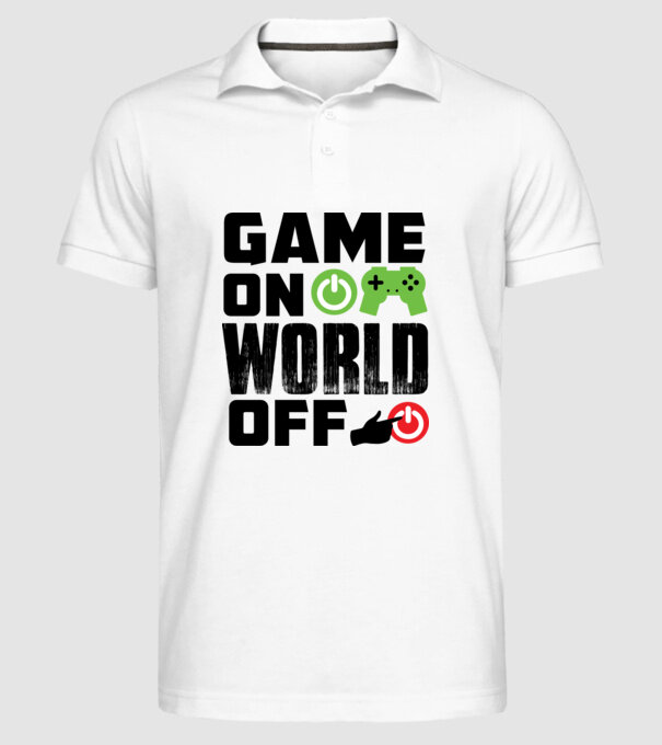 Game on world off minta fehér pólón