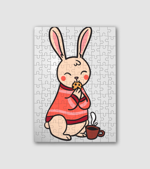 Cartoon flat rabbit minta fehér pólón