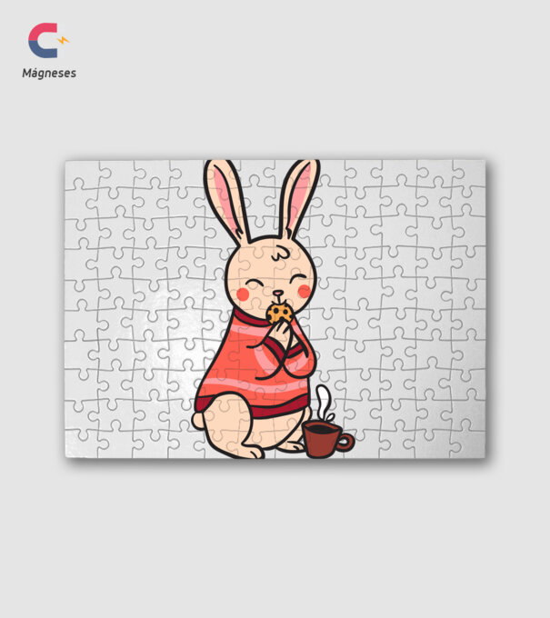Cartoon flat rabbit minta fehér pólón