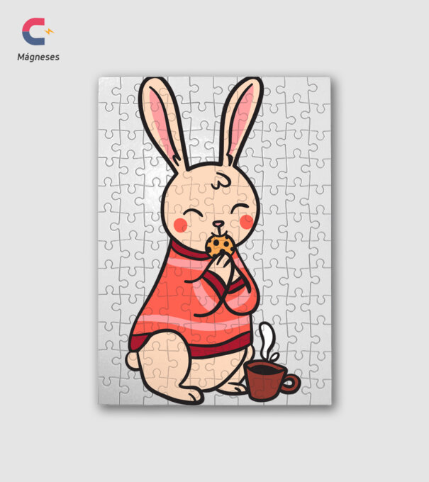 Cartoon flat rabbit minta fehér pólón