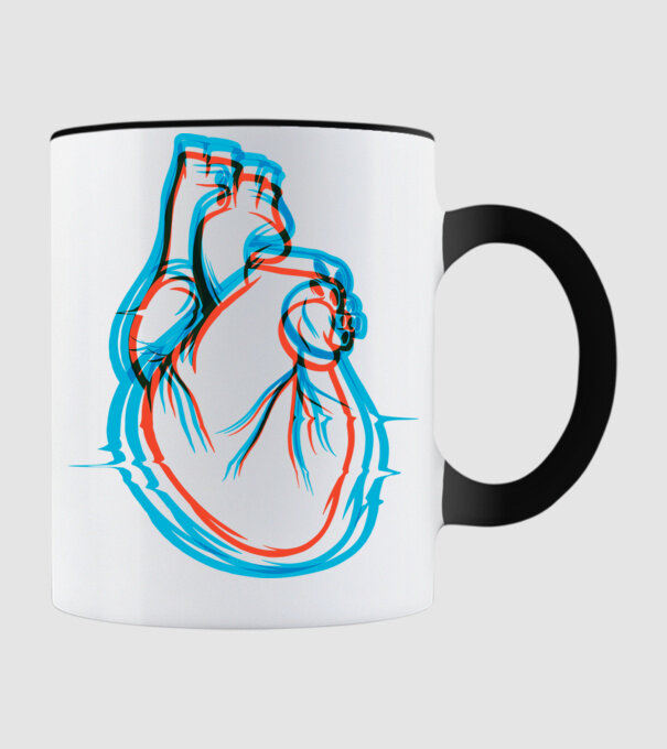 3D szívverés minta fekete pólón