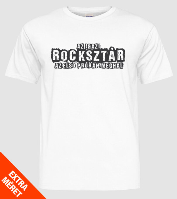 Az igazi rocksztár - szürke minta fehér pólón