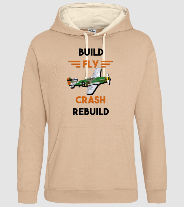 Build fly Crash Rebuild minta homokszín pólón