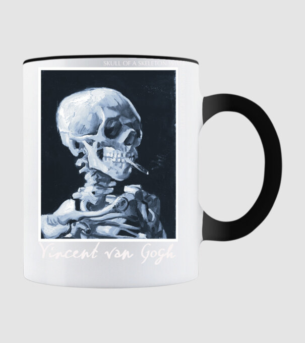 Skull of a skeleton with burning cigarette minta fekete pólón