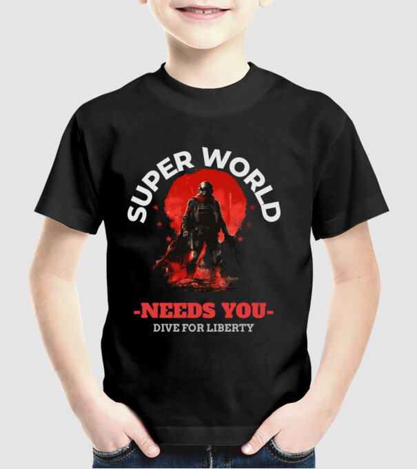 Super World minta fekete pólón