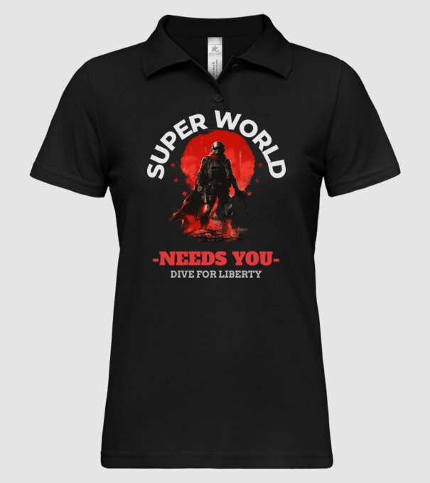 Super World minta fekete pólón
