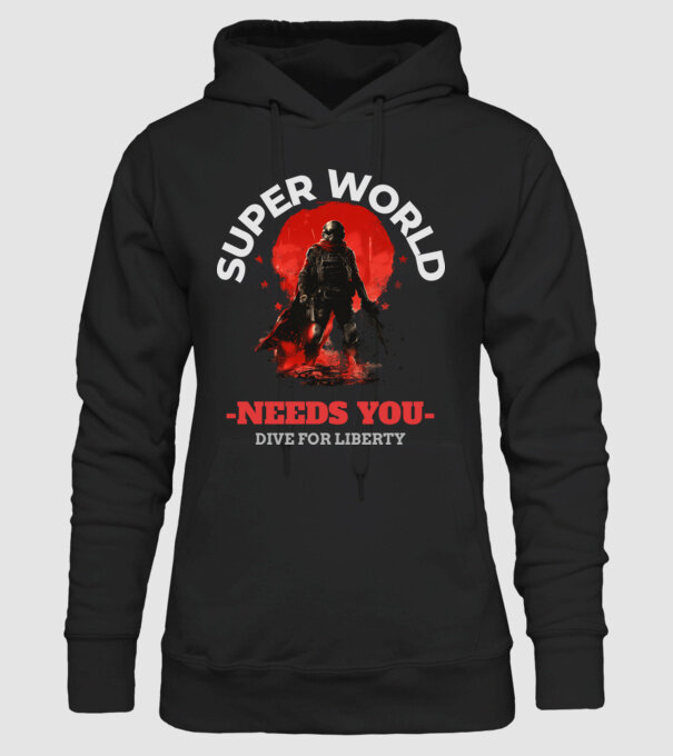 Super World minta fekete pólón