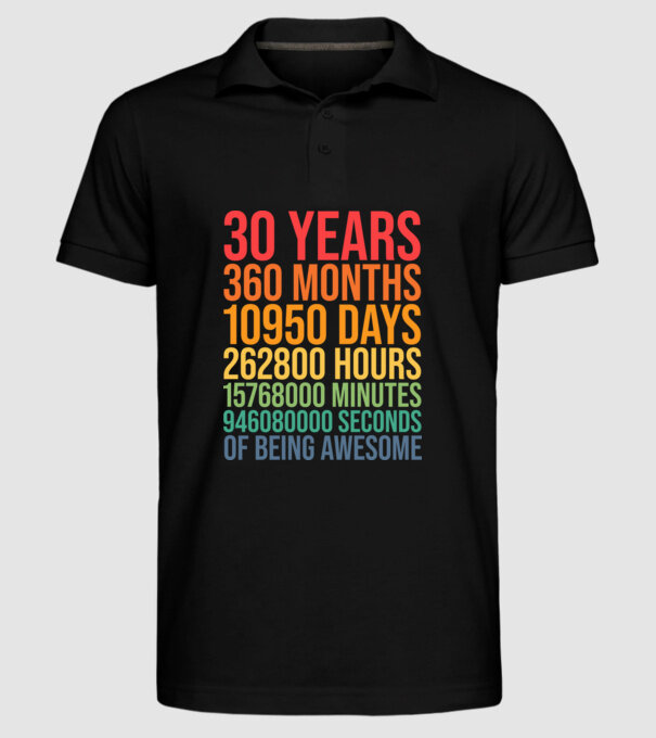 30 years minta fekete pólón