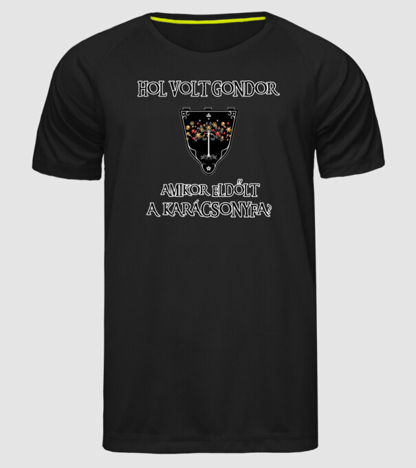 Hol volt Gondor? (karácsonyfa) minta fekete pólón