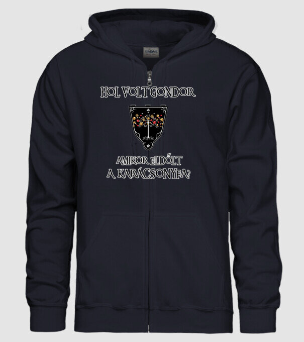 Hol volt Gondor? (karácsonyfa) minta sötétkék pólón