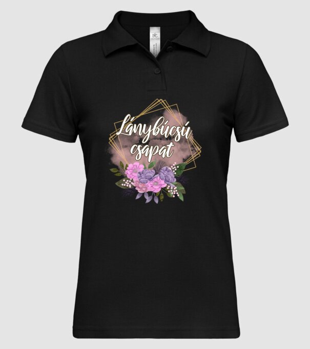 Lánybúcsú csapat (aranykeret) minta fekete pólón