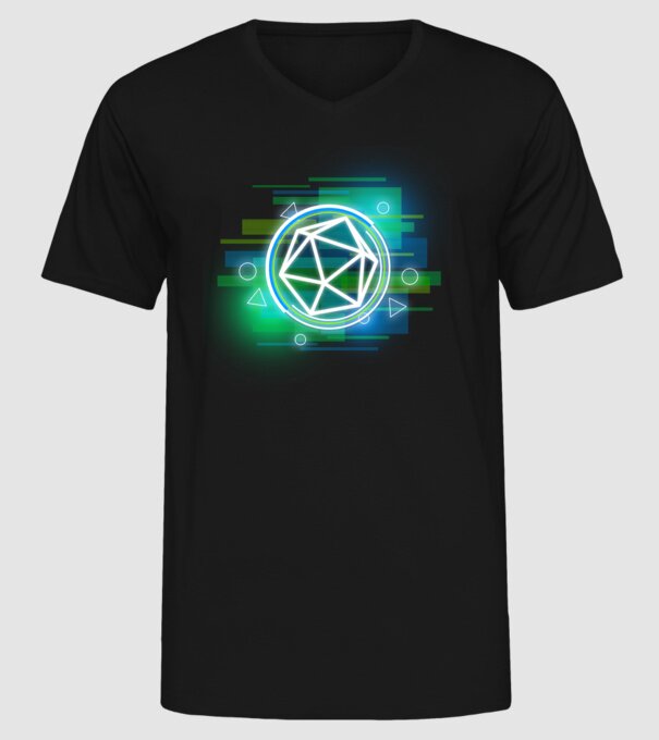 Sci-fi zöld D20 minta fekete pólón